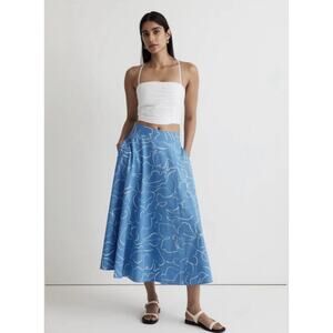 Madewell Skirt Womens 12 Blue Floral Signature Poplin Maxi Linear Bloom Pockets